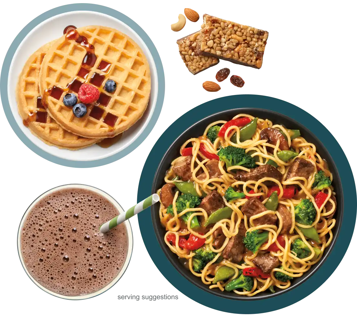 waffles, bar, shake and skillet meal