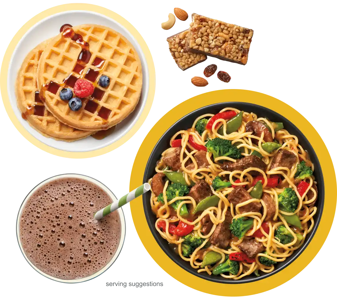 waffles, bar, shake and skillet meal